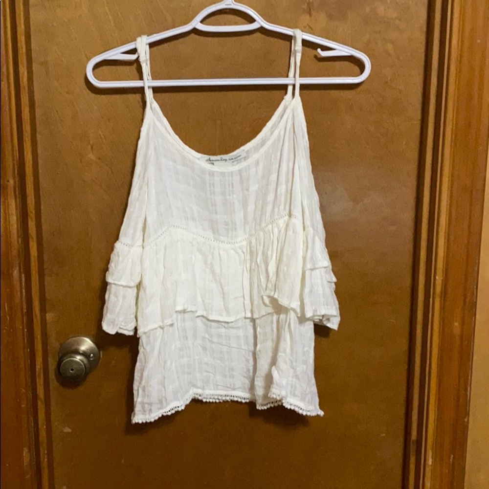 Cream Cold Shoulder Ruffle Top